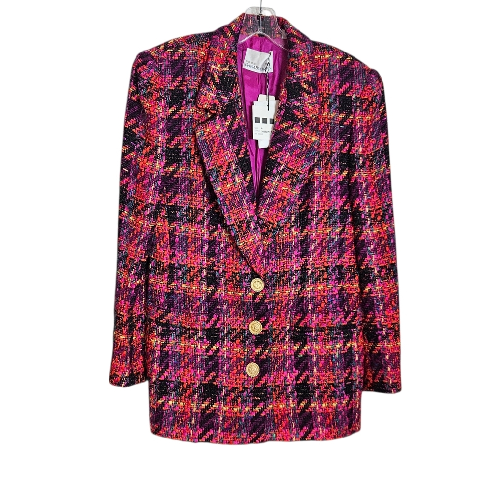 Vintage 80s 90s Dana Buchman Tweed Blazer NWT The Broadway Gold Button Jacket 8 - Picture 3 of 8